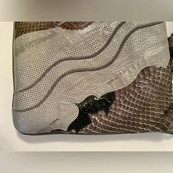 Vintage Carlo Fiori of Italy Purse Shoulder / Clutch Grays/Browns Reptile Skin - Picture 9 of 11